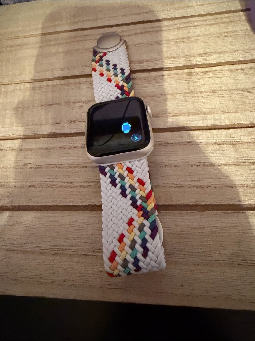 Apple Watch SE with White Braided Rainbow Sport Loop Band